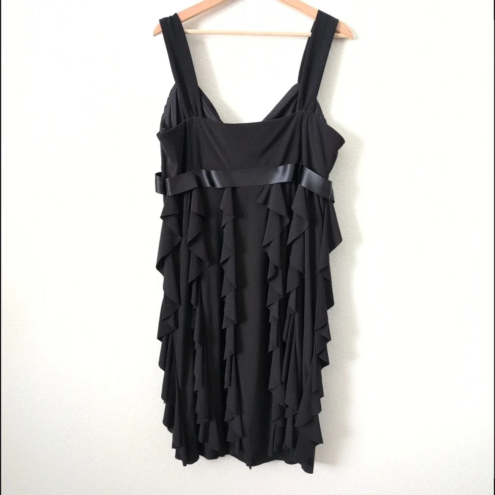 Vintage 90s Y2K Black Ruffle Cocktail Dress 18W Layered Whimsigoth Prom Babydoll